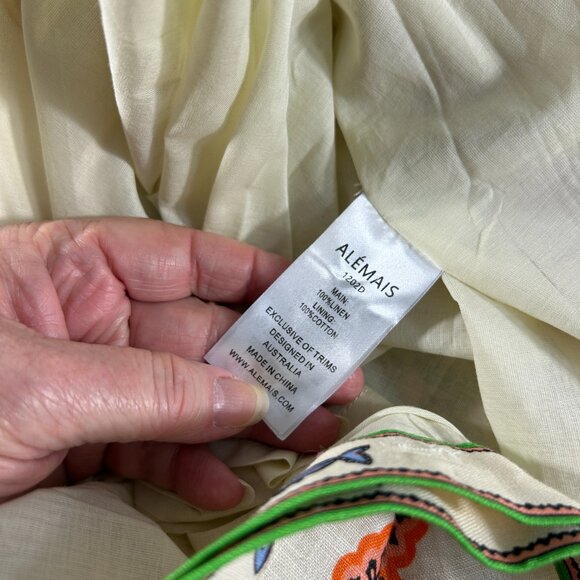 Alemais Womens Size 6 Linen Mini Dress Tropical Mermaid Fish Button Front - Picture 9 of 14